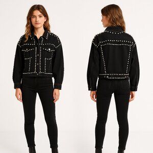 SALT PEARL STUDDED BLACK DENIM JACKET M